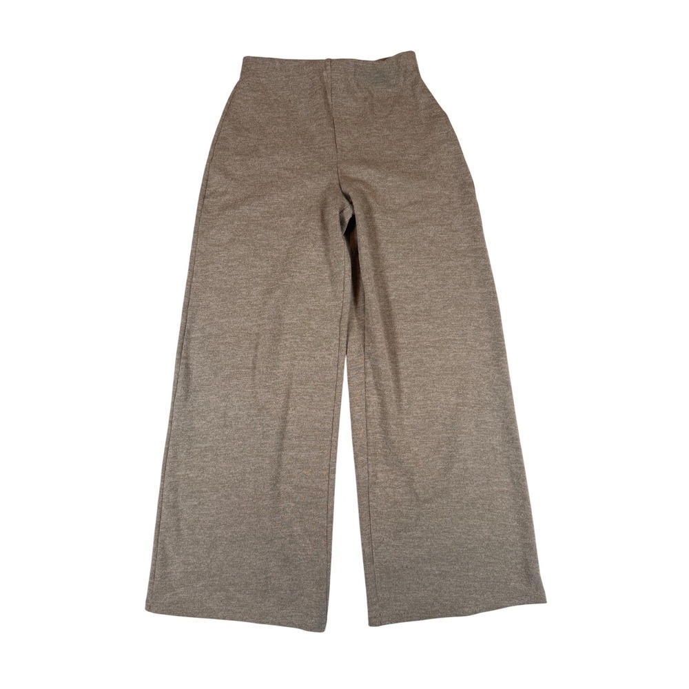 Zara Womens Basic Pique Knit Wide Leg Pants Taupe Brown Pull On Trousers Size S - Picture 3 of 7
